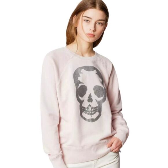 Zadig and Voltaire Sweater Womens Large Pink Upper Skull Foil Sweatshirt Grunge - Picture 1 of 14